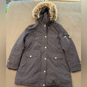 Women’s Navy Blue XL London Fog Puffer Jacket Coat Removable Hood